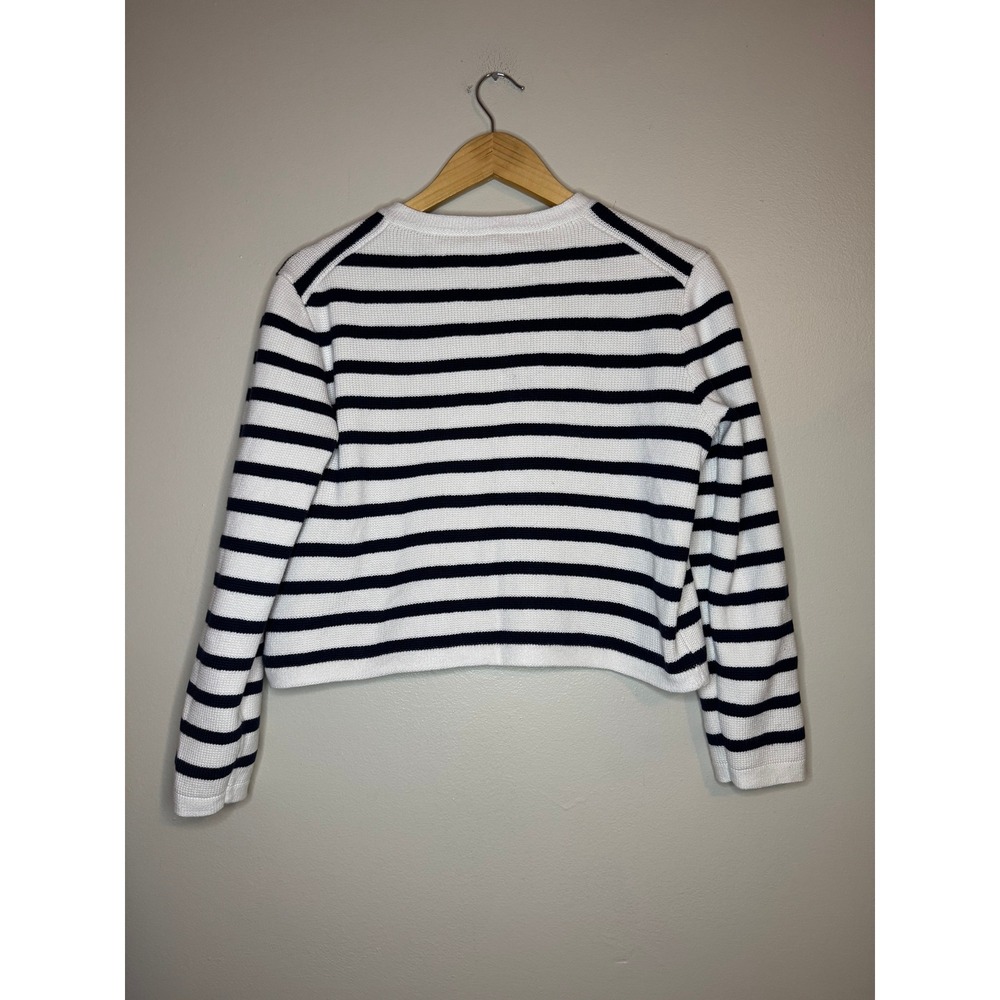 J.Crew Striped Cardigan Navy White Gold Button Crop Sweater - Picture 5 of 5